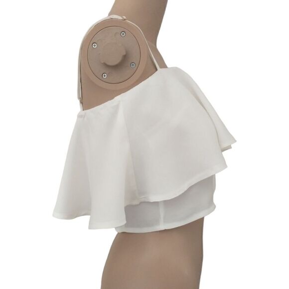 Y2K Ruffled Crop Top Cami Vanilla White Adjustable Spaghetti Straps Zipper Back. - Picture 8 of 16